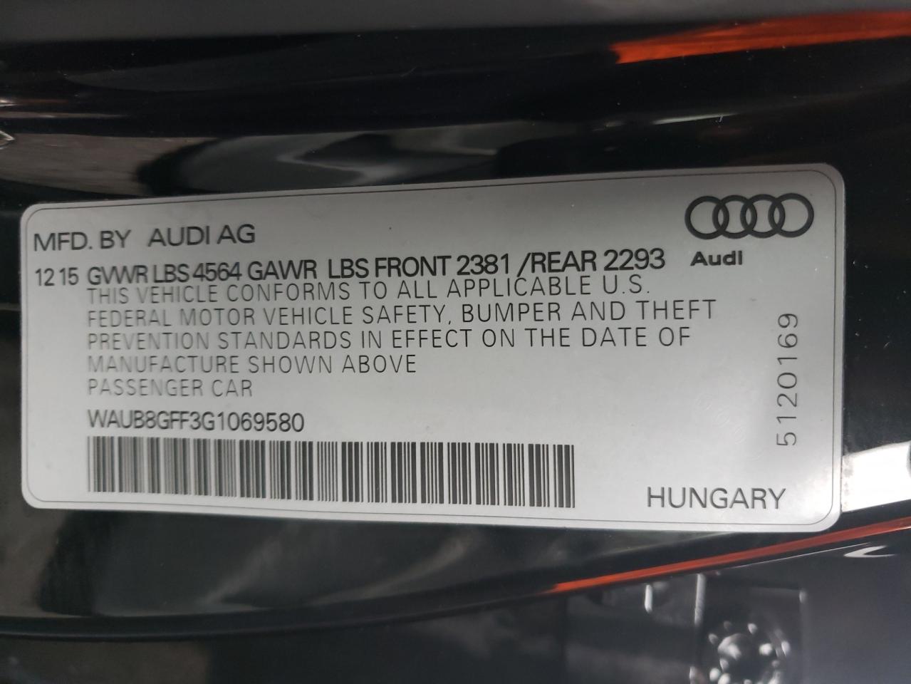 Photo 11 VIN: WAUB8GFF3G1069580 - AUDI A3 