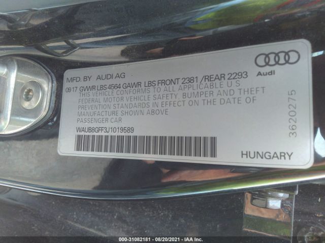 Photo 8 VIN: WAUB8GFF3J1019589 - AUDI A3 SEDAN 