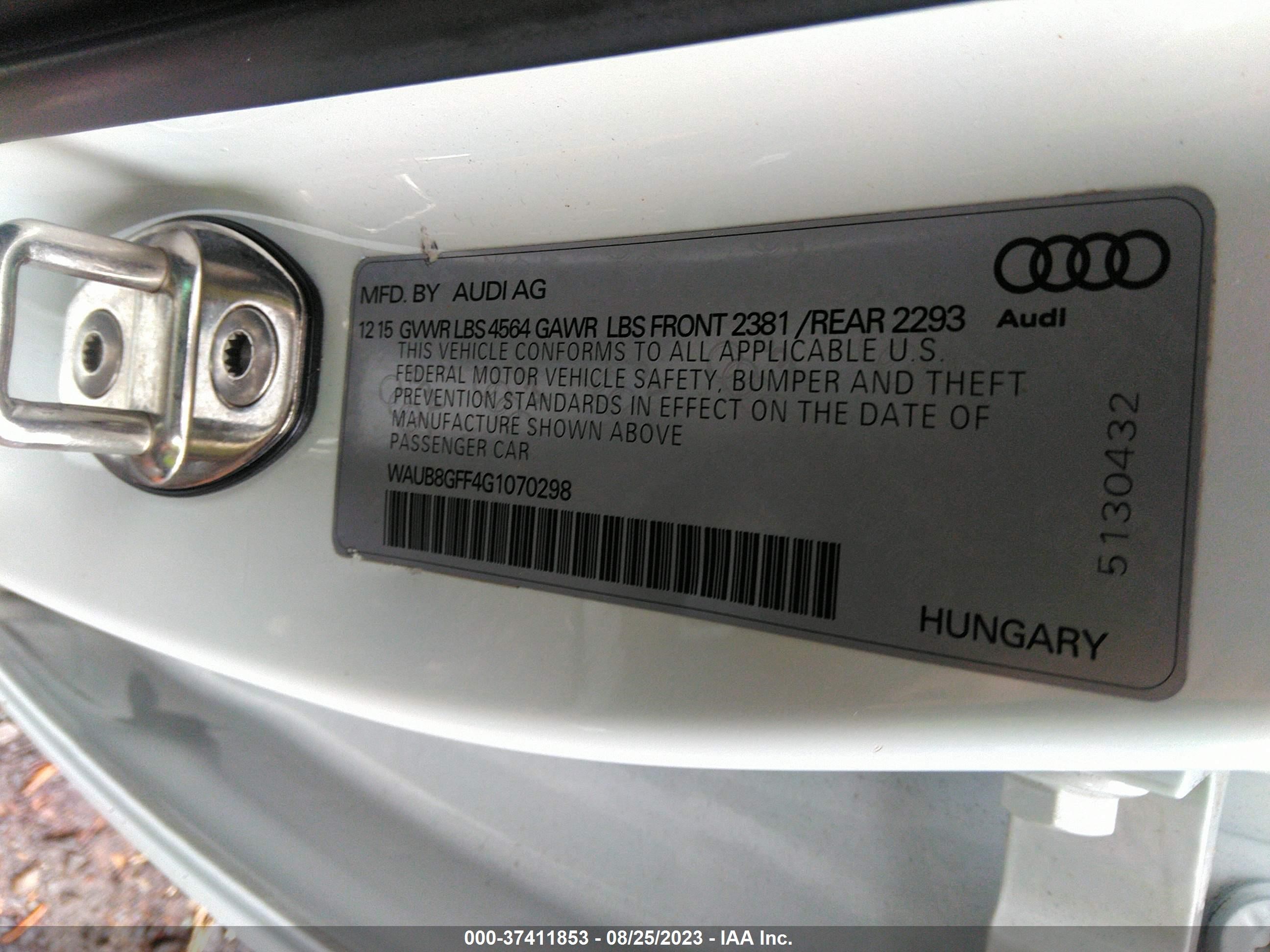 Photo 8 VIN: WAUB8GFF4G1070298 - AUDI A3 