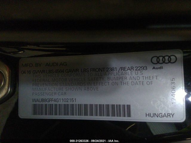 Photo 8 VIN: WAUB8GFF4G1102151 - AUDI A3 