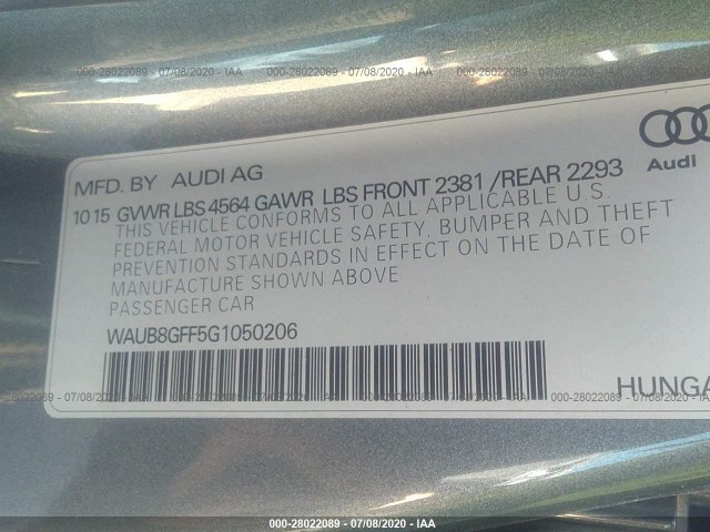 Photo 8 VIN: WAUB8GFF5G1050206 - AUDI A3 