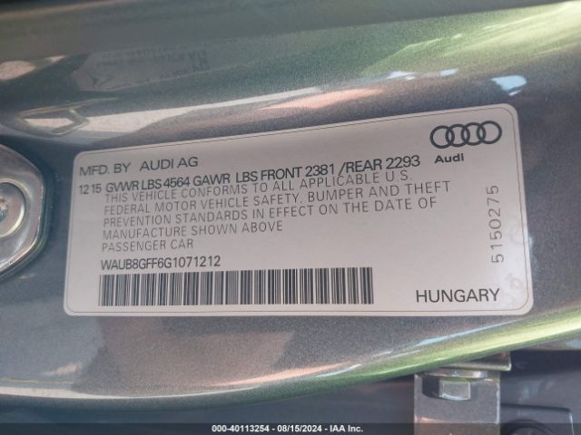 Photo 8 VIN: WAUB8GFF6G1071212 - AUDI A3 