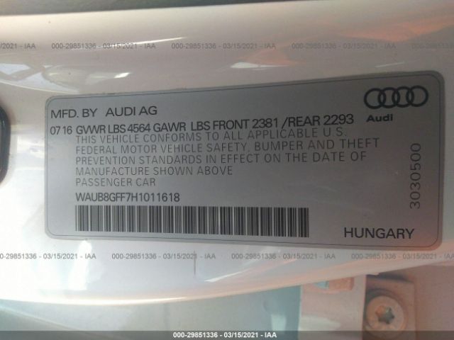 Photo 8 VIN: WAUB8GFF7H1011618 - AUDI A3 