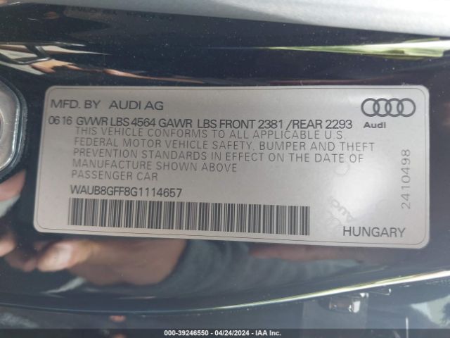 Photo 8 VIN: WAUB8GFF8G1114657 - AUDI A3 