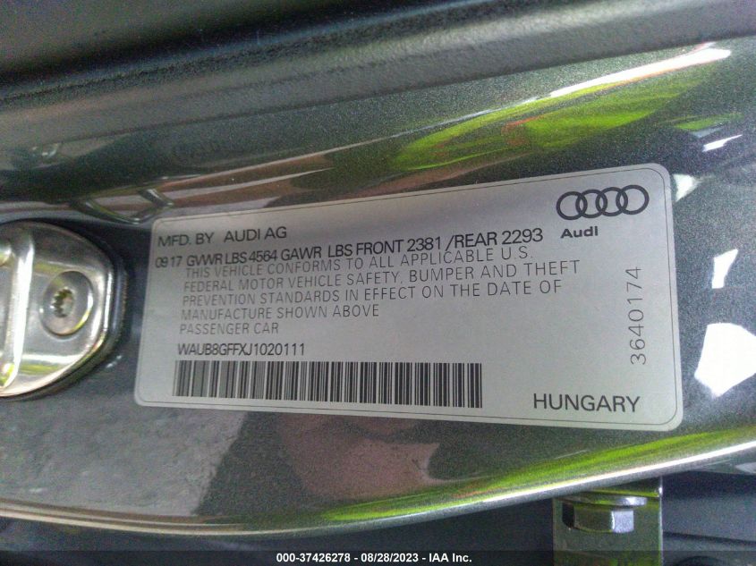 Photo 8 VIN: WAUB8GFFXJ1020111 - AUDI A3 