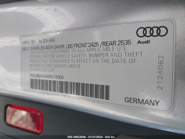 Photo 8 VIN: WAUBBAF43MN015004 - AUDI A4 