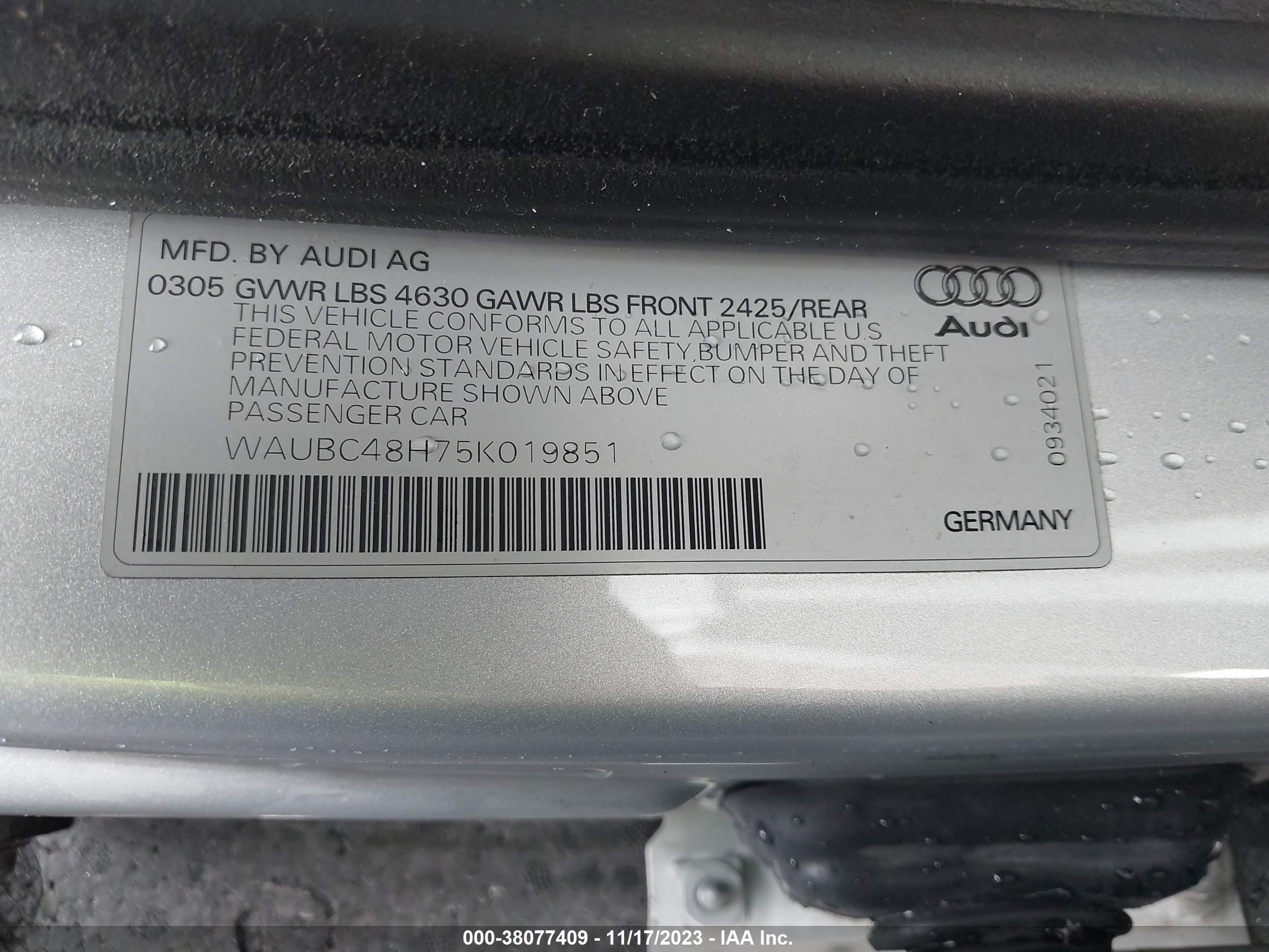 Photo 8 VIN: WAUBC48H75K019851 - AUDI A4 