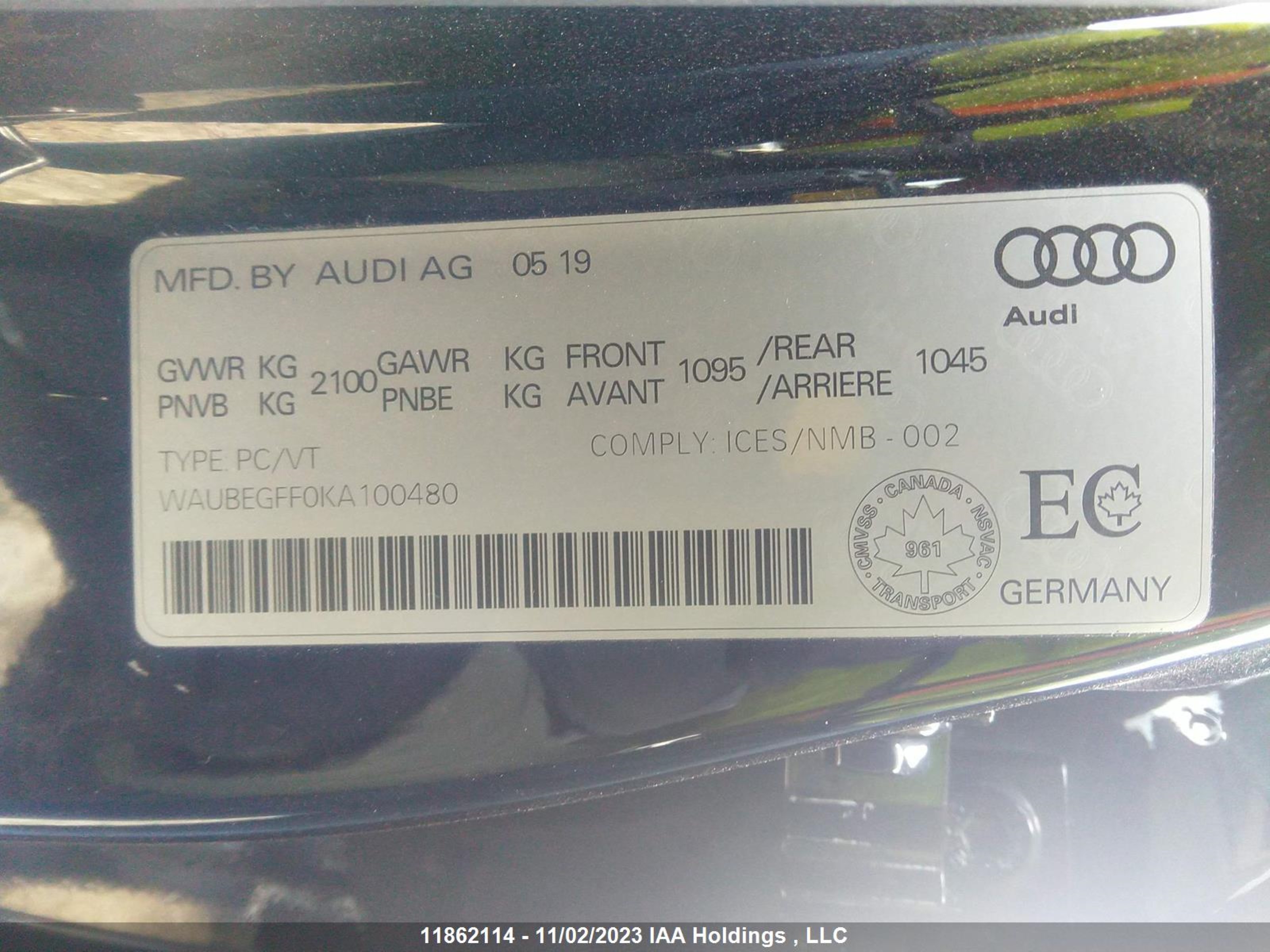 Photo 8 VIN: WAUBEGFF0KA100480 - AUDI A3 