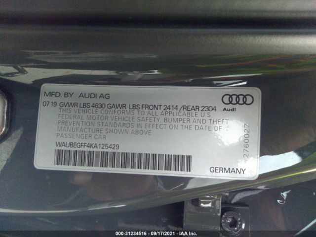 Photo 8 VIN: WAUBEGFF4KA125429 - AUDI A3 SEDAN 