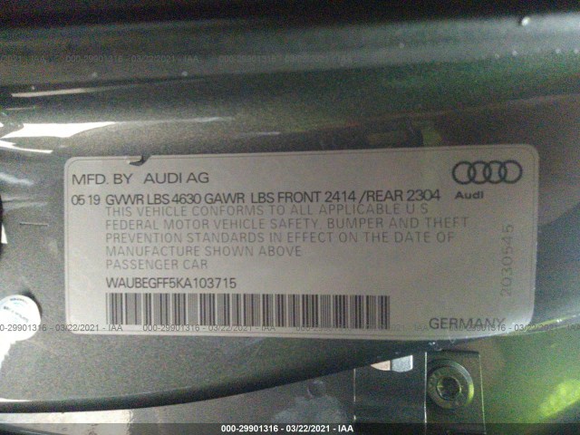 Photo 8 VIN: WAUBEGFF5KA103715 - AUDI A3 PREMIUM 