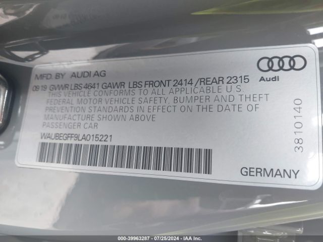 Photo 8 VIN: WAUBEGFF9LA015221 - AUDI A3 