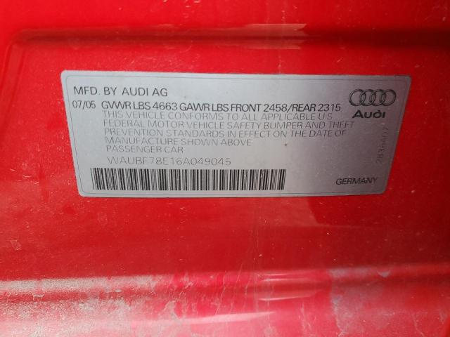 Photo 11 VIN: WAUBF78E16A049045 - AUDI A4 