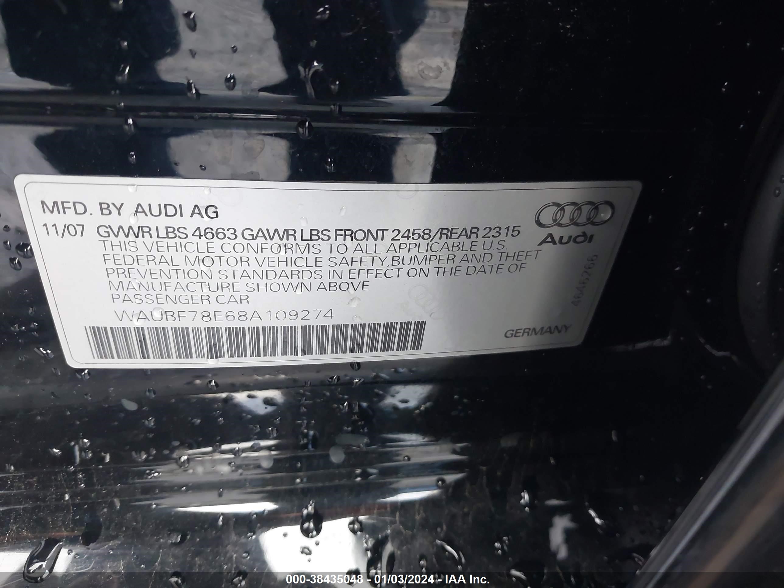 Photo 8 VIN: WAUBF78E68A109274 - AUDI A4 