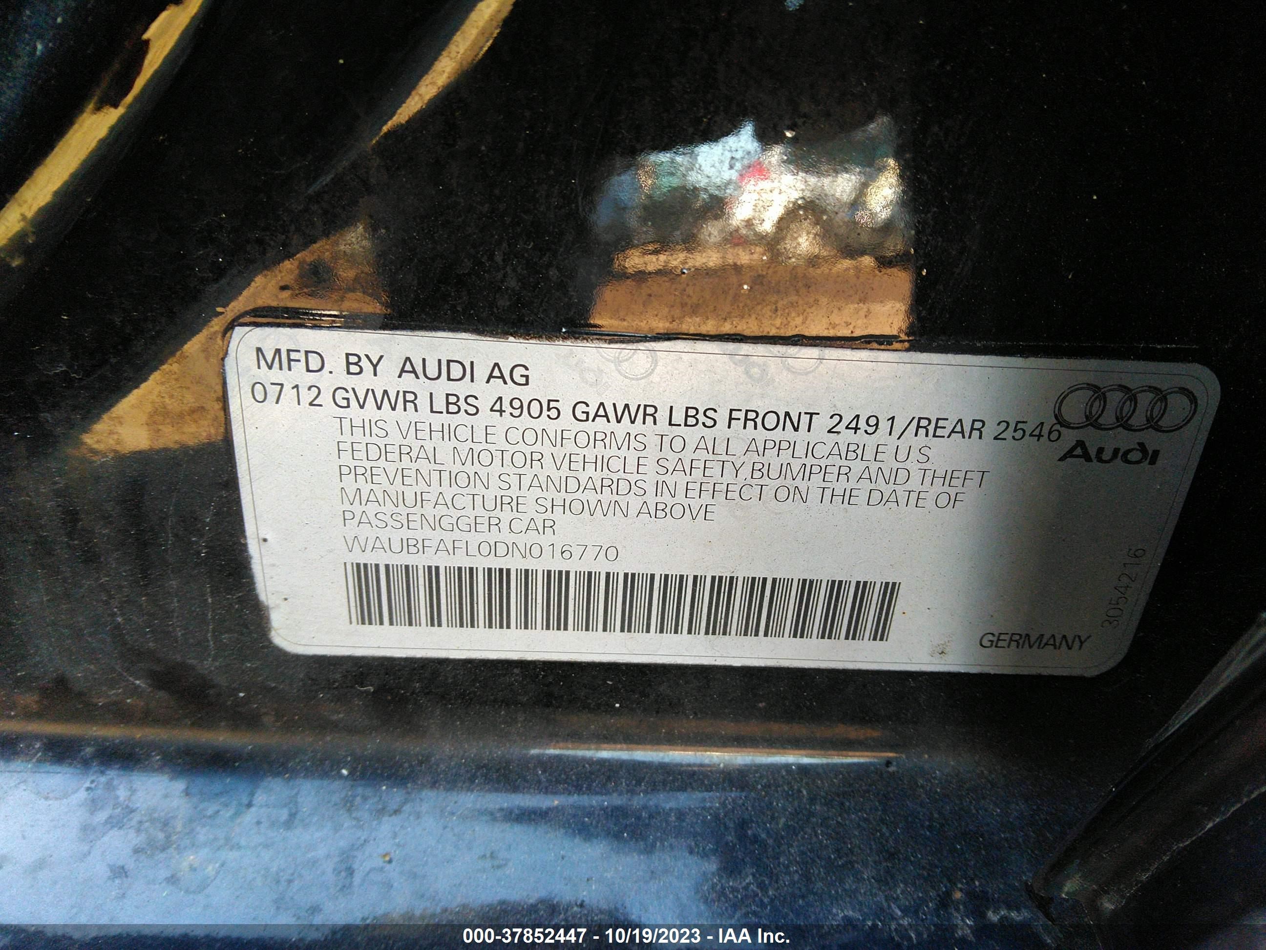 Photo 8 VIN: WAUBFAFL0DN016770 - AUDI A4 