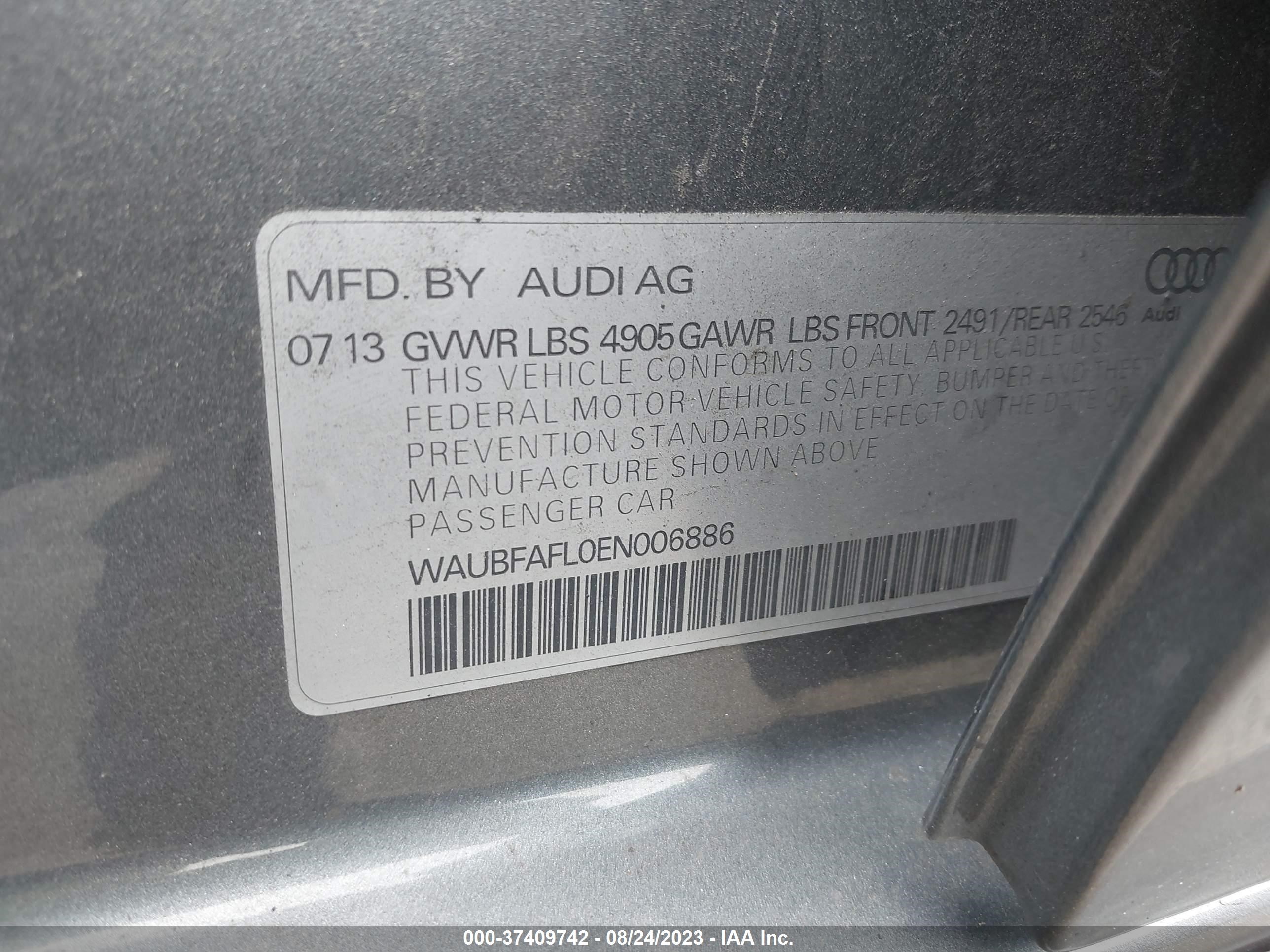 Photo 8 VIN: WAUBFAFL0EN006886 - AUDI A4 