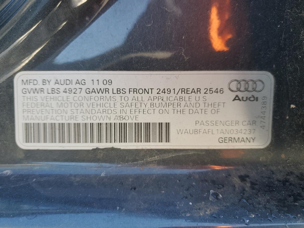 Photo 11 VIN: WAUBFAFL1AN034237 - AUDI A4 