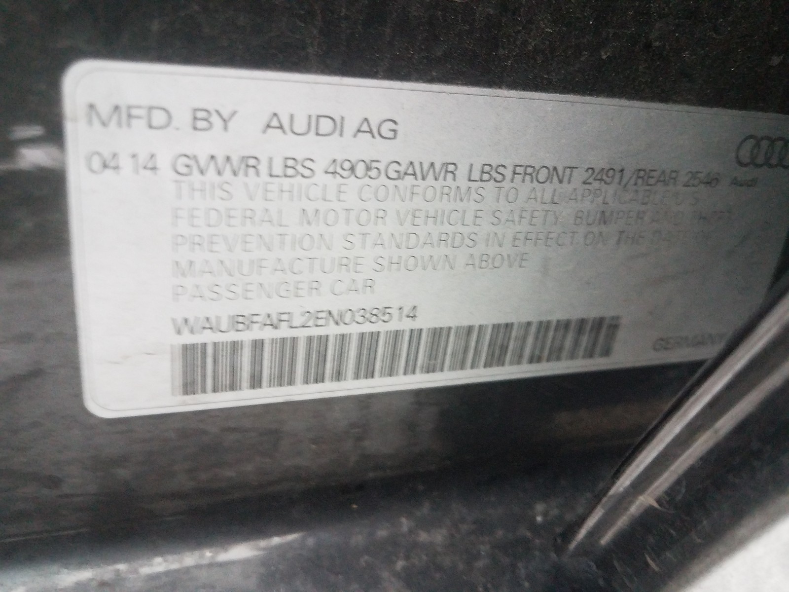 Photo 9 VIN: WAUBFAFL2EN038514 - AUDI A4 PREMIUM 