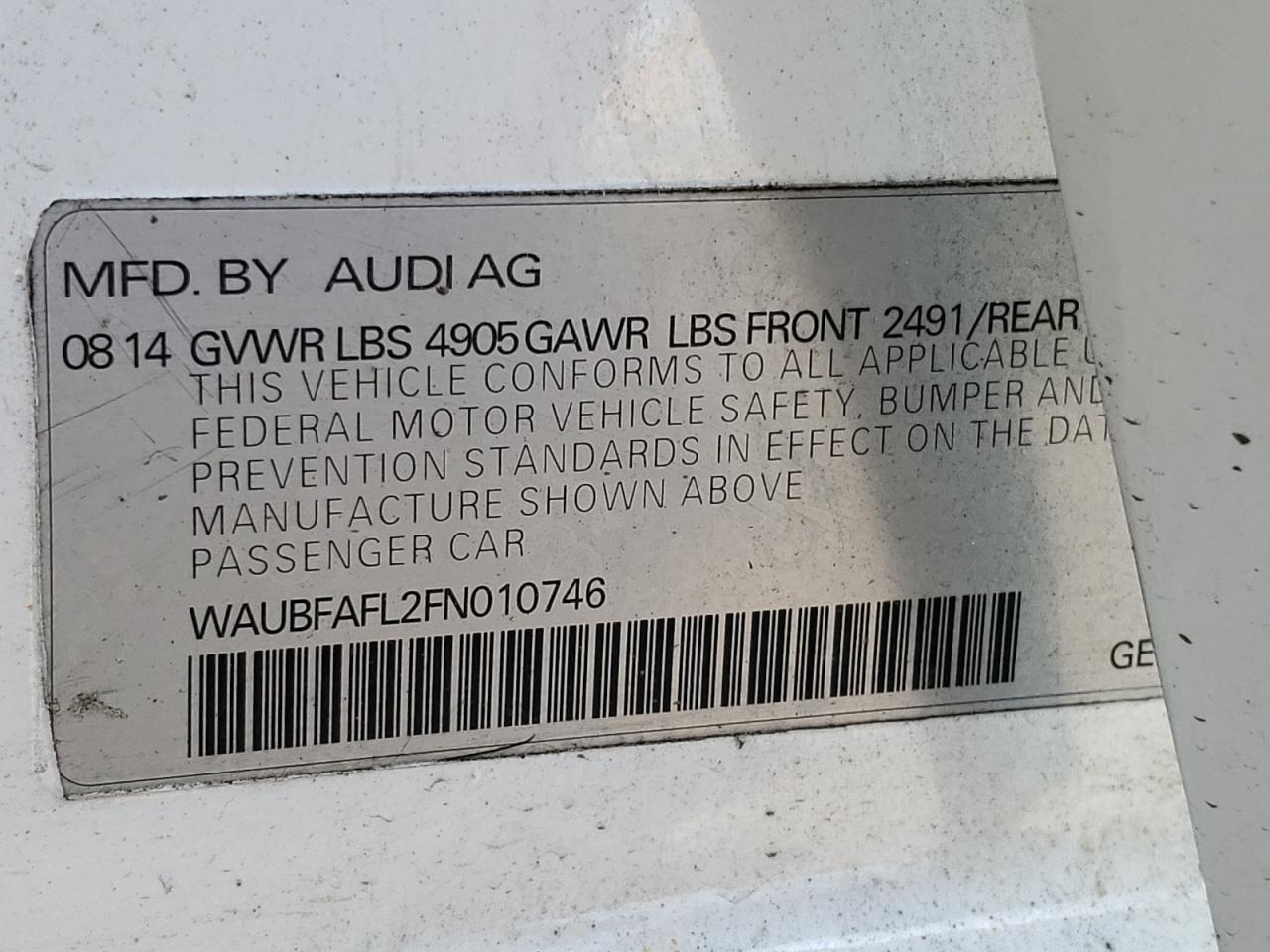 Photo 11 VIN: WAUBFAFL2FN010746 - AUDI A4 