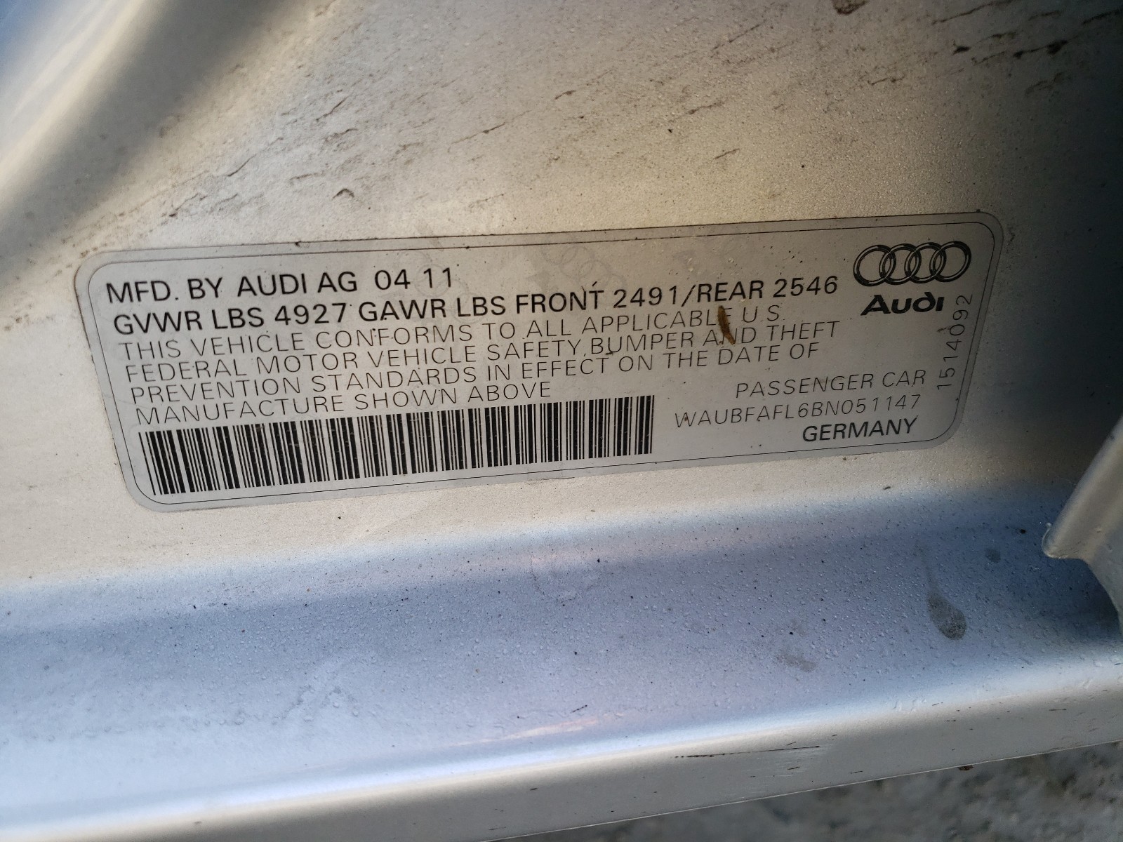 Photo 9 VIN: WAUBFAFL6BN051147 - AUDI A4 PREMIUM 