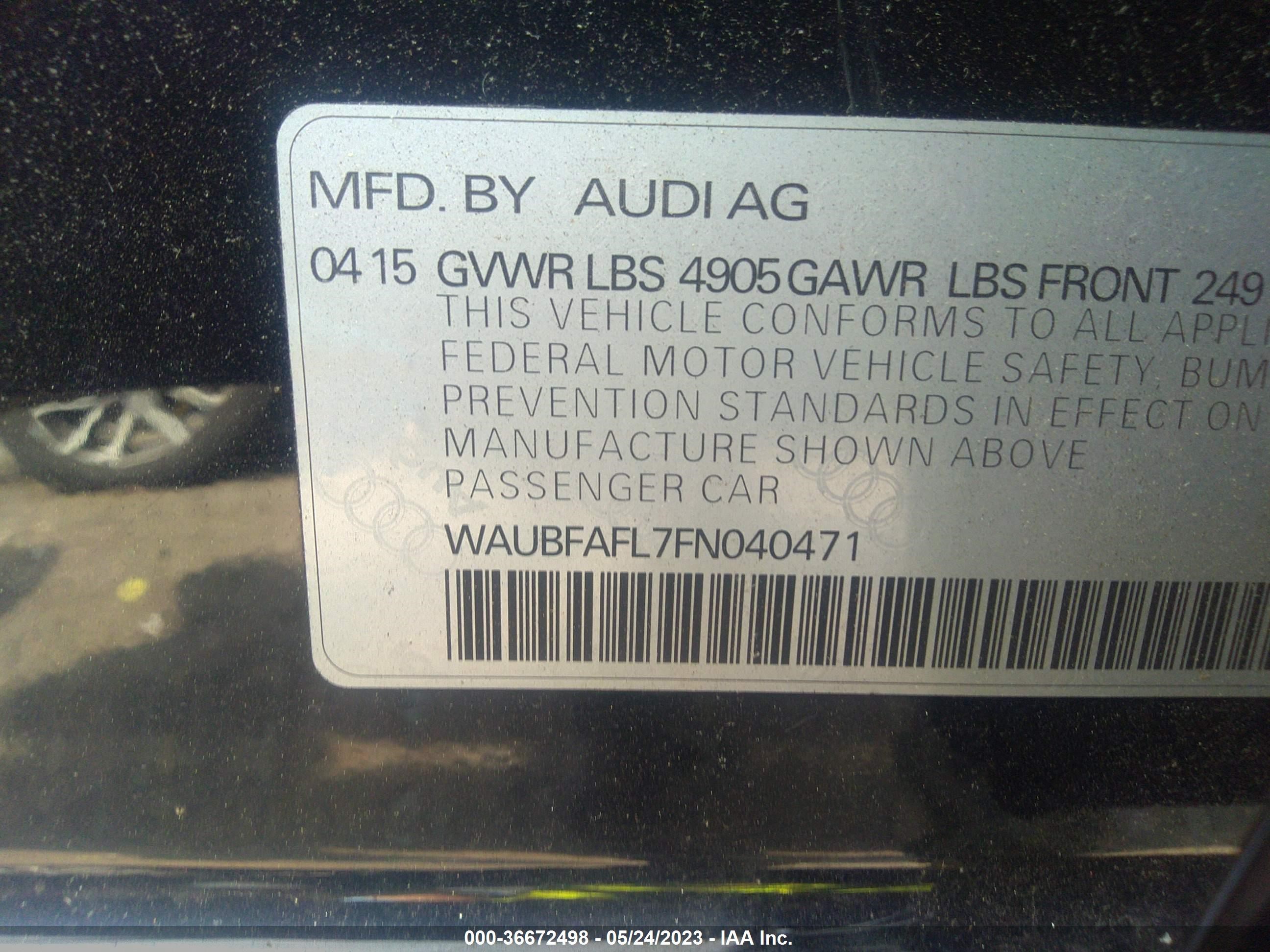 Photo 8 VIN: WAUBFAFL7FN040471 - AUDI A4 