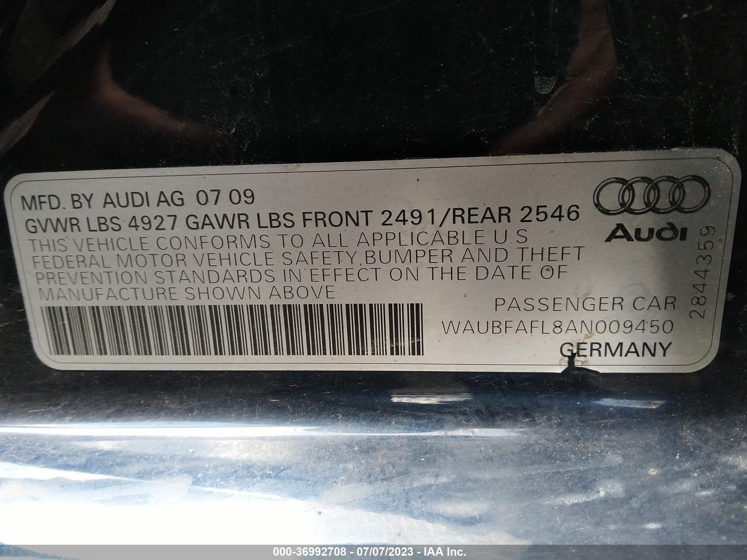 Photo 8 VIN: WAUBFAFL8AN009450 - AUDI A4 