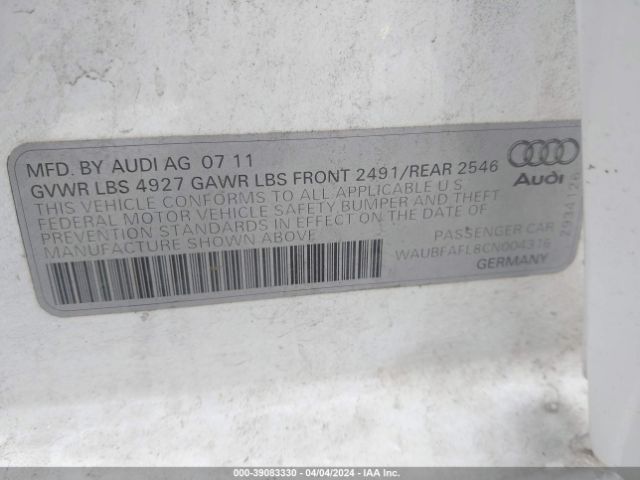 Photo 8 VIN: WAUBFAFL8CN004316 - AUDI A4 