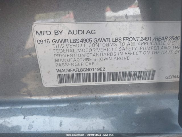 Photo 8 VIN: WAUBFAFL8GN011952 - AUDI A4 