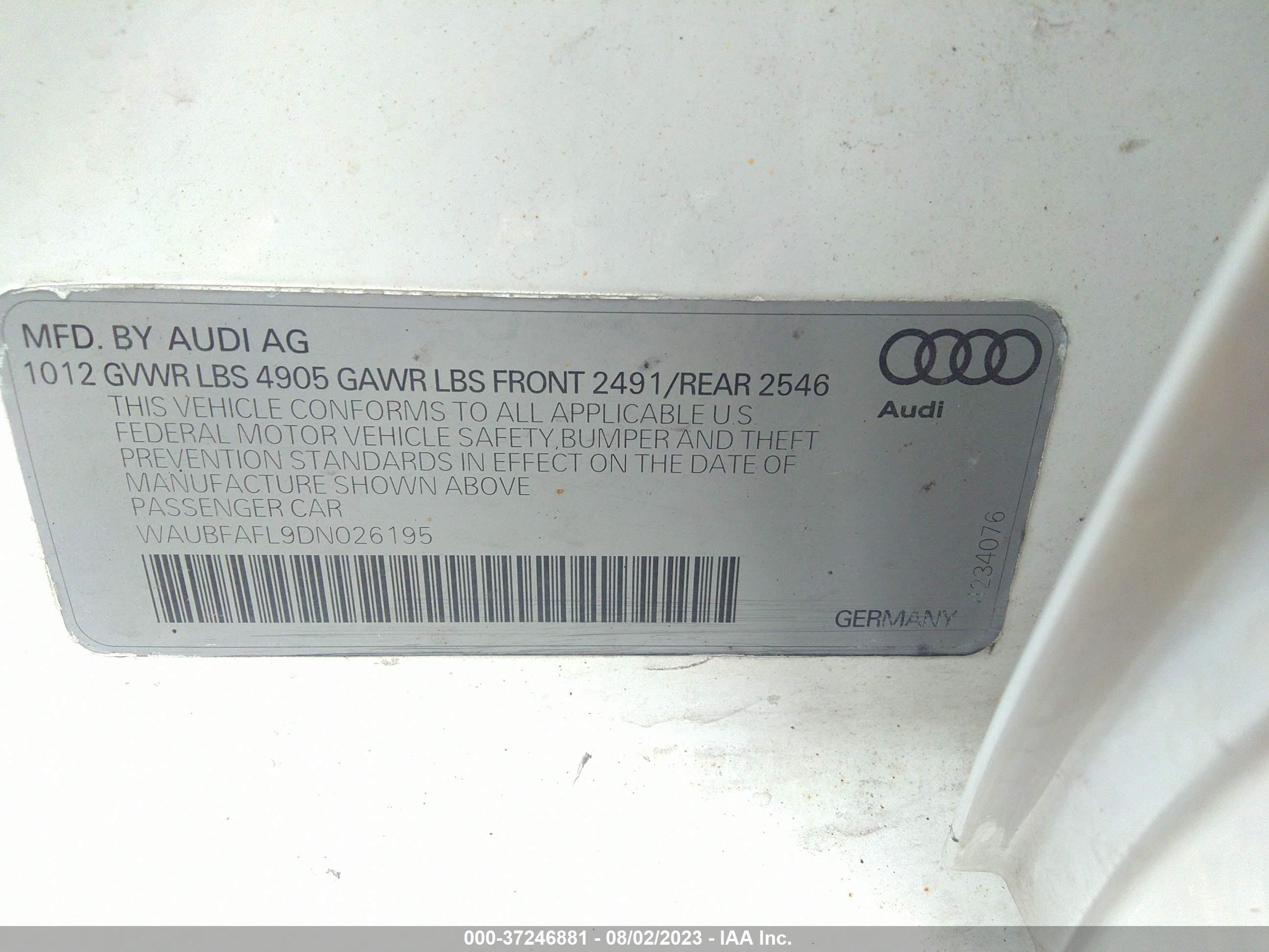 Photo 8 VIN: WAUBFAFL9DN026195 - AUDI A4 