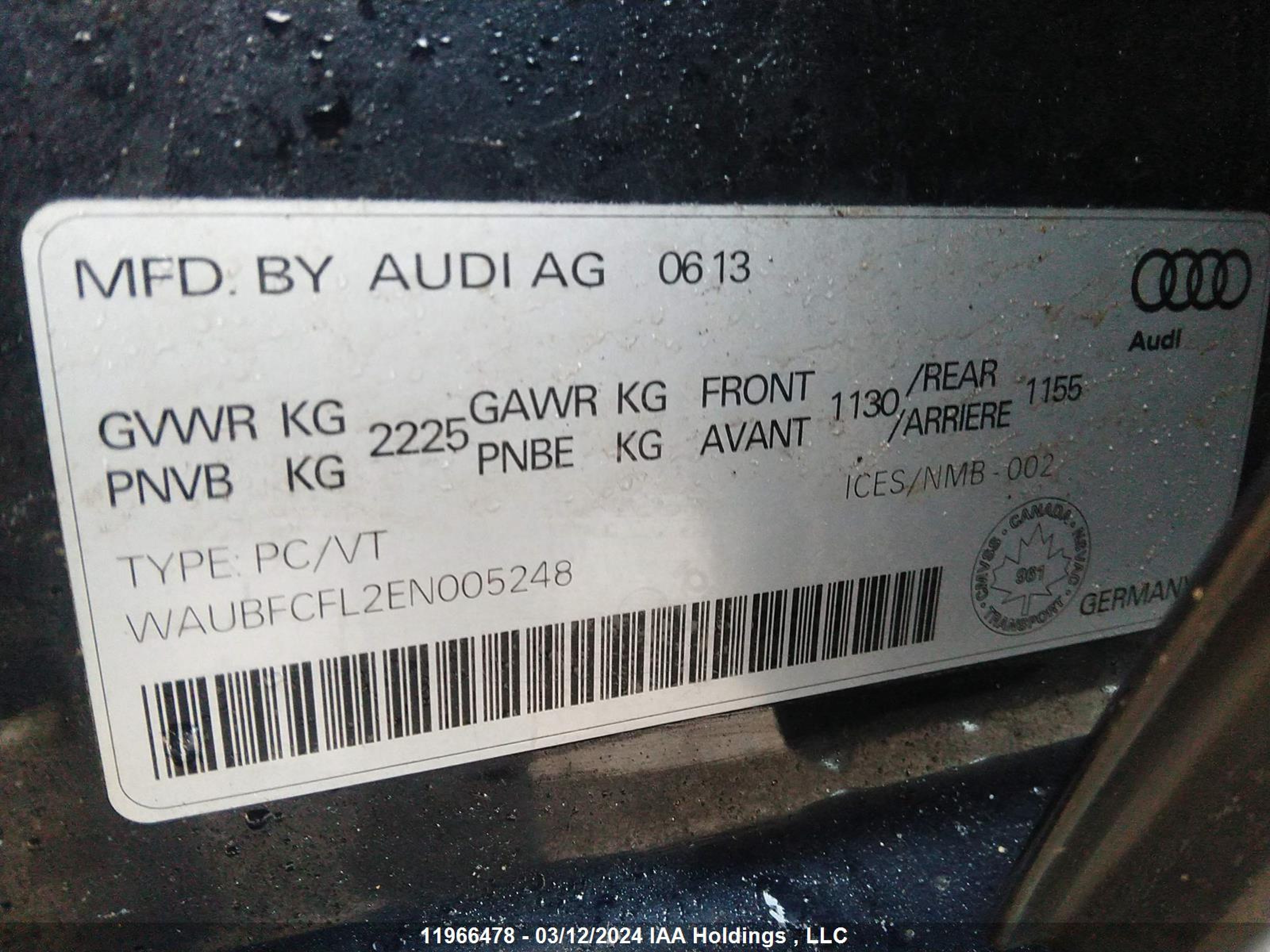 Photo 8 VIN: WAUBFCFL2EN005248 - AUDI A4 