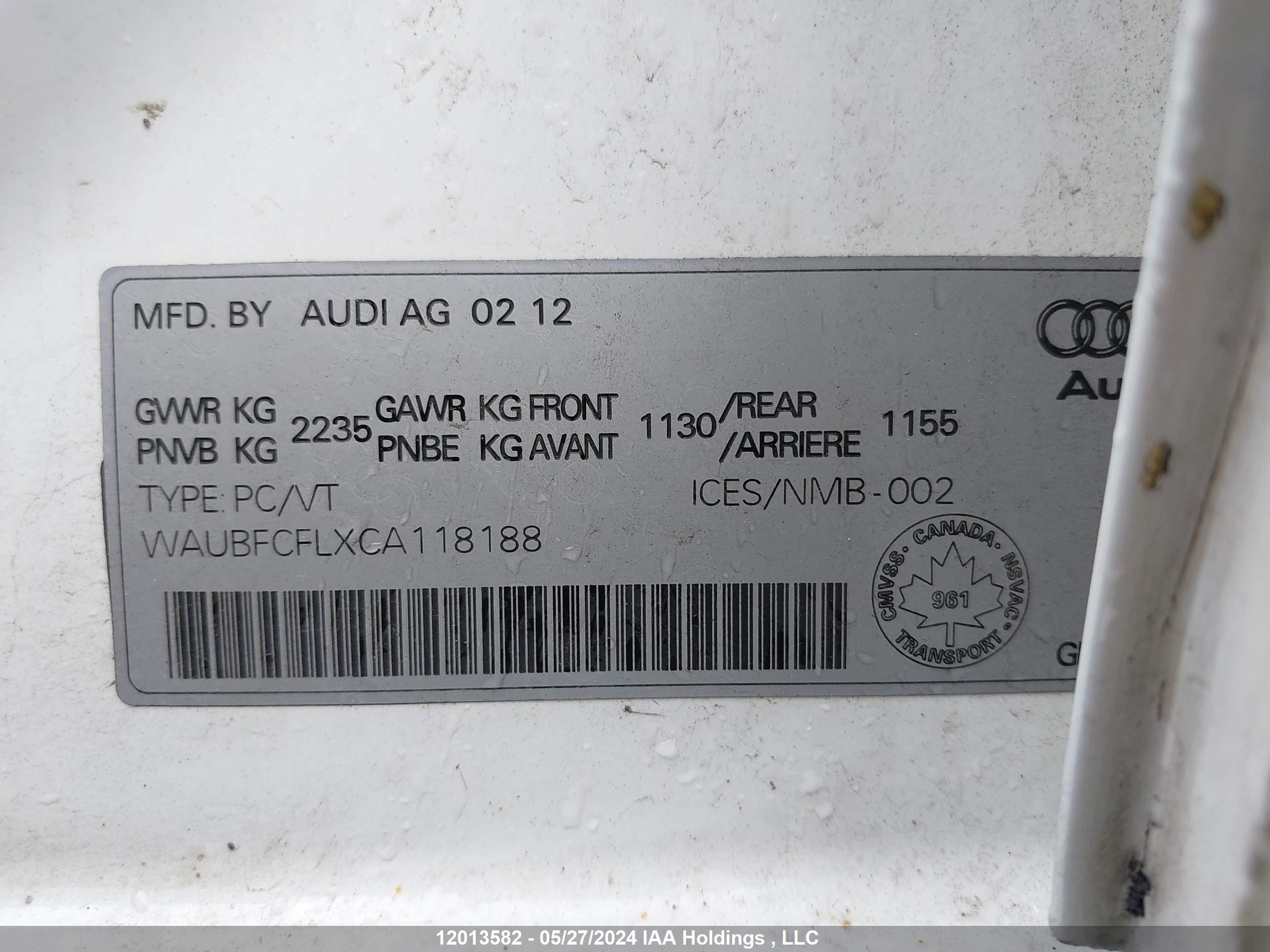 Photo 8 VIN: WAUBFCFLXCA118188 - AUDI A4 