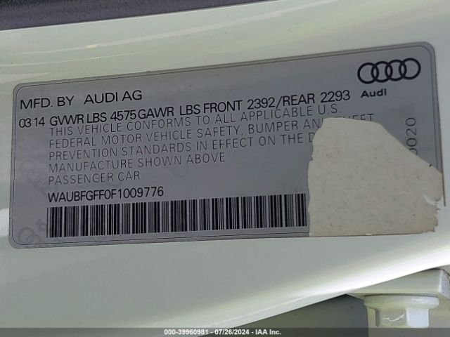 Photo 8 VIN: WAUBFGFF0F1009776 - AUDI S3 