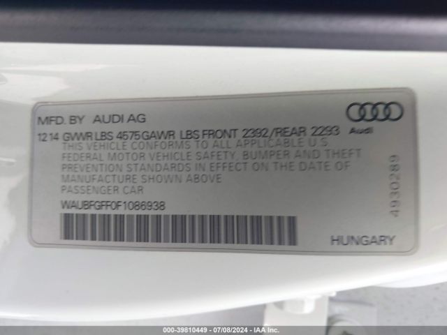 Photo 8 VIN: WAUBFGFF0F1086938 - AUDI S3 