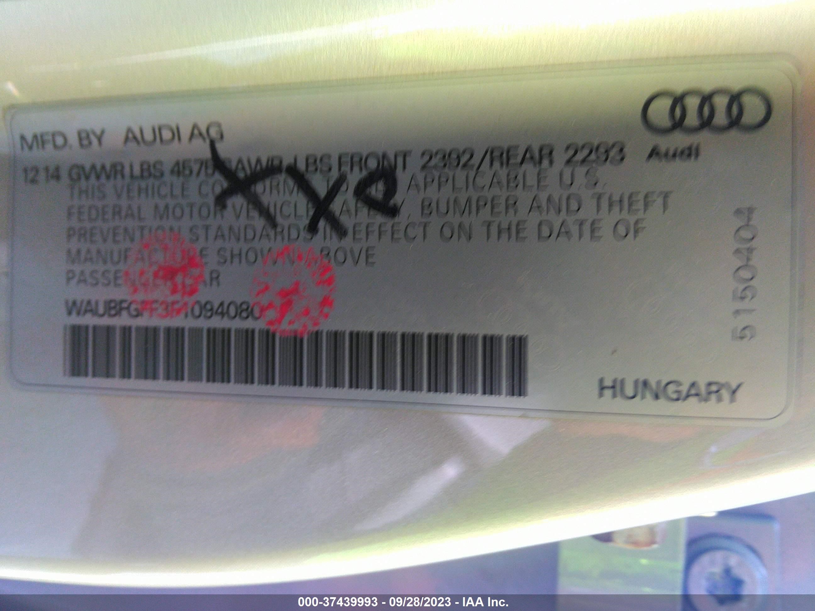 Photo 8 VIN: WAUBFGFF3F1094080 - AUDI S3 