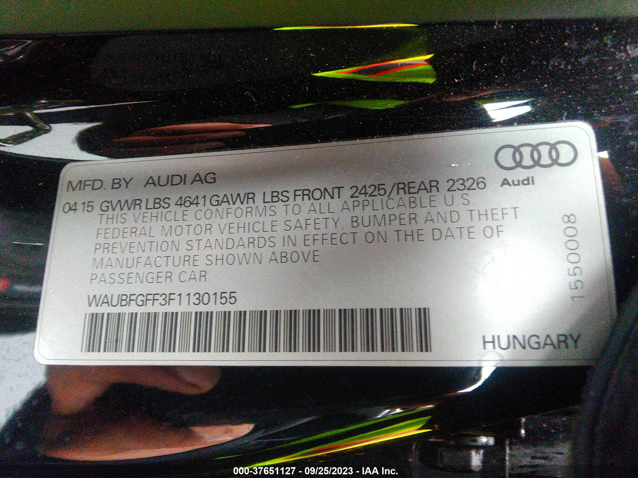 Photo 8 VIN: WAUBFGFF3F1130155 - AUDI S3 