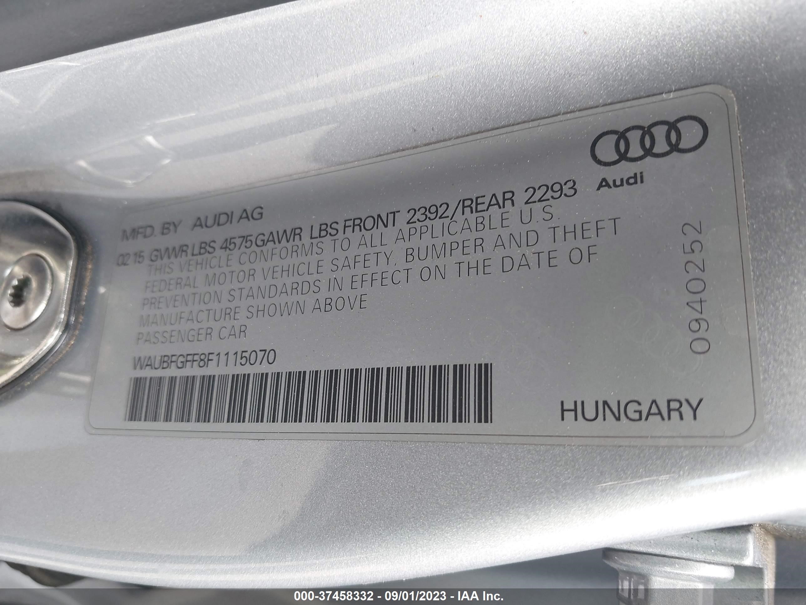 Photo 8 VIN: WAUBFGFF8F1115070 - AUDI S3 