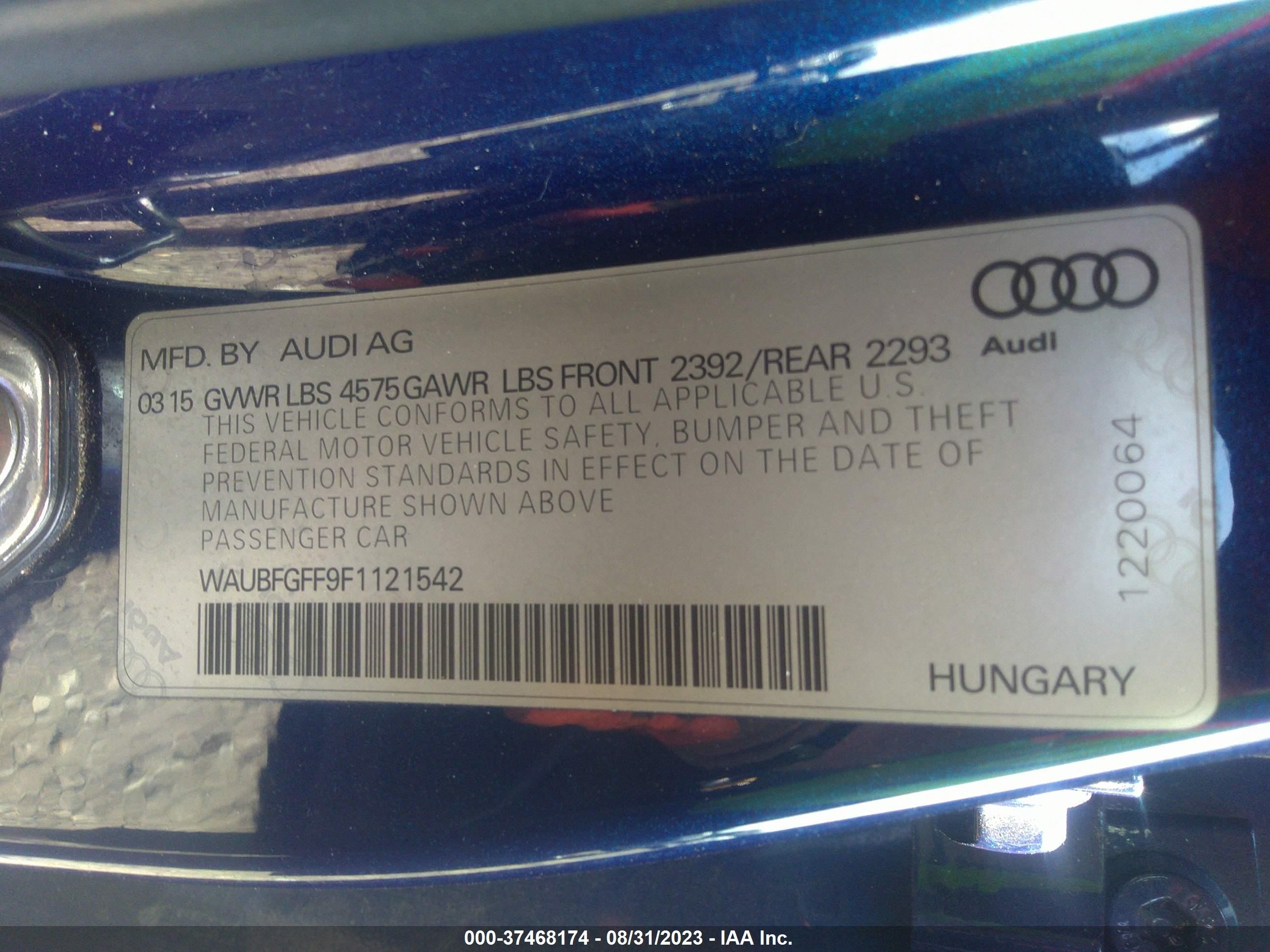 Photo 8 VIN: WAUBFGFF9F1121542 - AUDI S3 