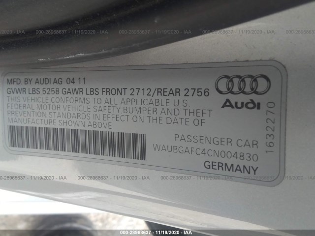 Photo 8 VIN: WAUBGAFC4CN004830 - AUDI A6 QUATTRO 