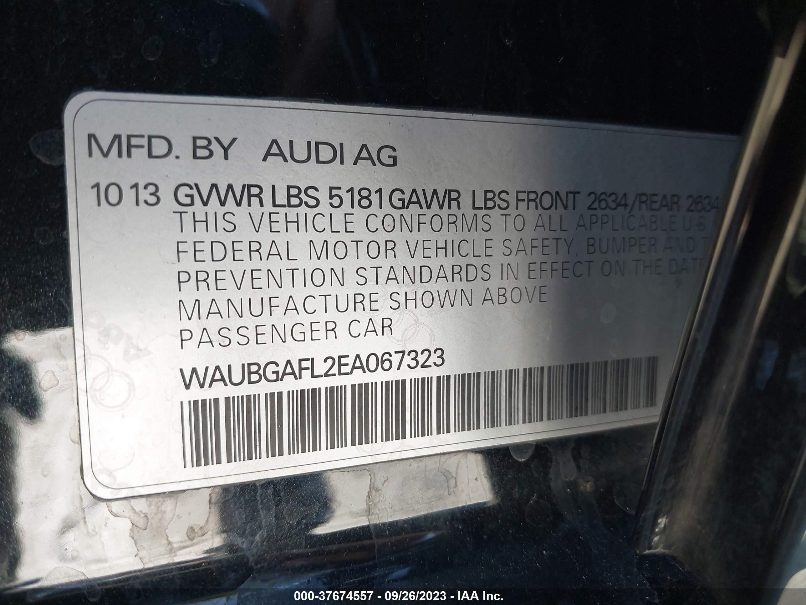 Photo 8 VIN: WAUBGAFL2EA067323 - AUDI S4 