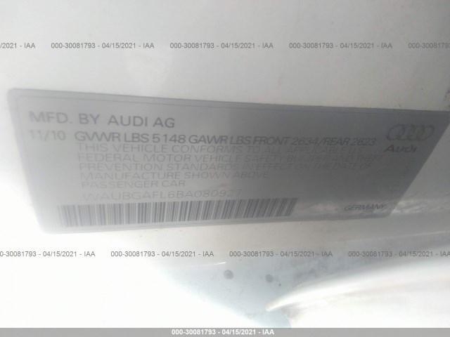 Photo 8 VIN: WAUBGAFL6BA080927 - AUDI S4 