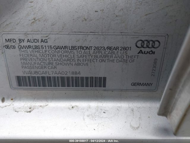 Photo 8 VIN: WAUBGAFL7AA021884 - AUDI S4 