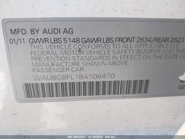 Photo 8 VIN: WAUBGBFL1BA106470 - AUDI S4 