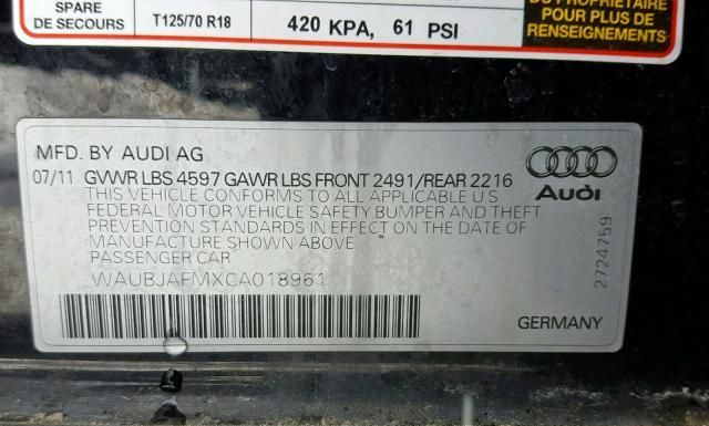 Photo 9 VIN: WAUBJAFMXCA018961 - AUDI A3 