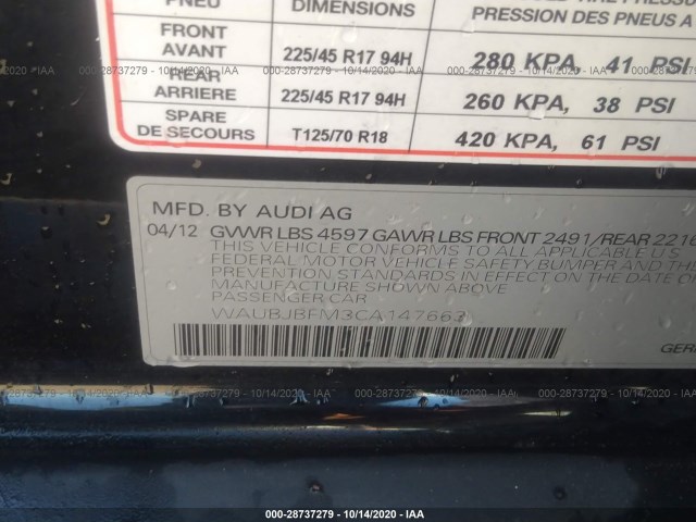 Photo 8 VIN: WAUBJBFM3CA147663 - AUDI A3 