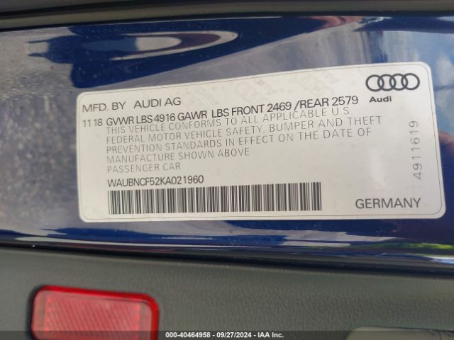 Photo 8 VIN: WAUBNCF52KA021960 - AUDI A5 