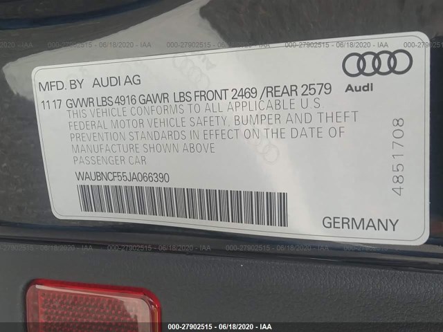 Photo 8 VIN: WAUBNCF55JA066390 - AUDI A5 SPORTBACK 