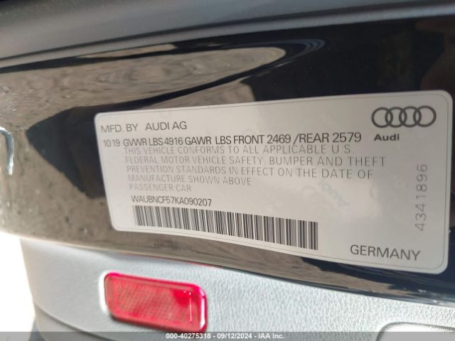 Photo 8 VIN: WAUBNCF57KA090207 - AUDI A5 