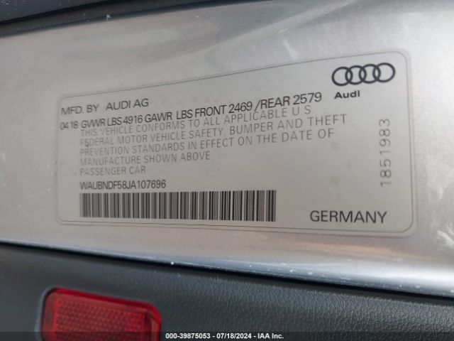 Photo 8 VIN: WAUBNDF58JA107696 - AUDI A5 