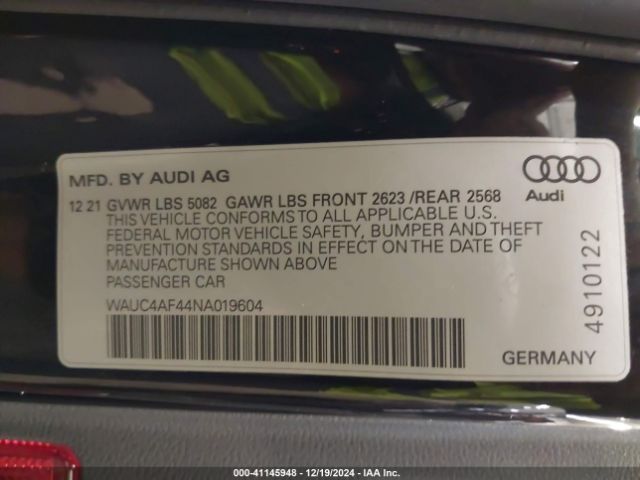 Photo 8 VIN: WAUC4AF44NA019604 - AUDI S4 