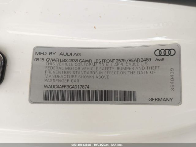 Photo 8 VIN: WAUC4AFR3GA017874 - AUDI S5 