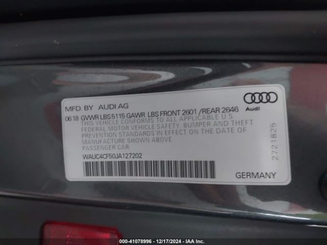 Photo 8 VIN: WAUC4CF50JA127202 - AUDI S5 